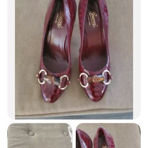 NEW Women Gucci leather burgundy heels-size 7B